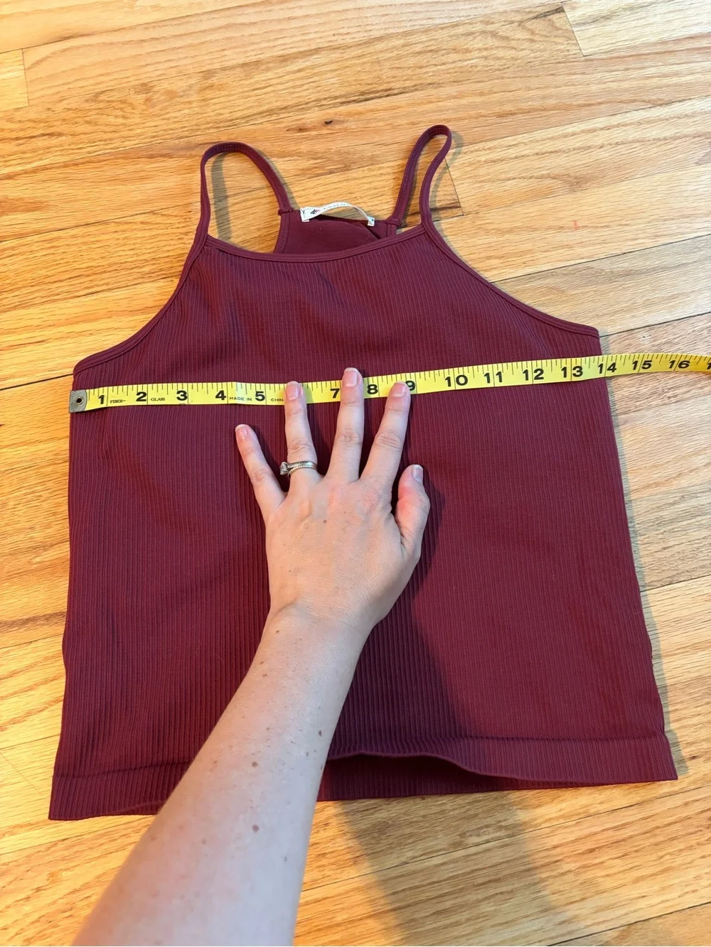 Ribbed High-Neck cropped Top in Burgundy with built in bra